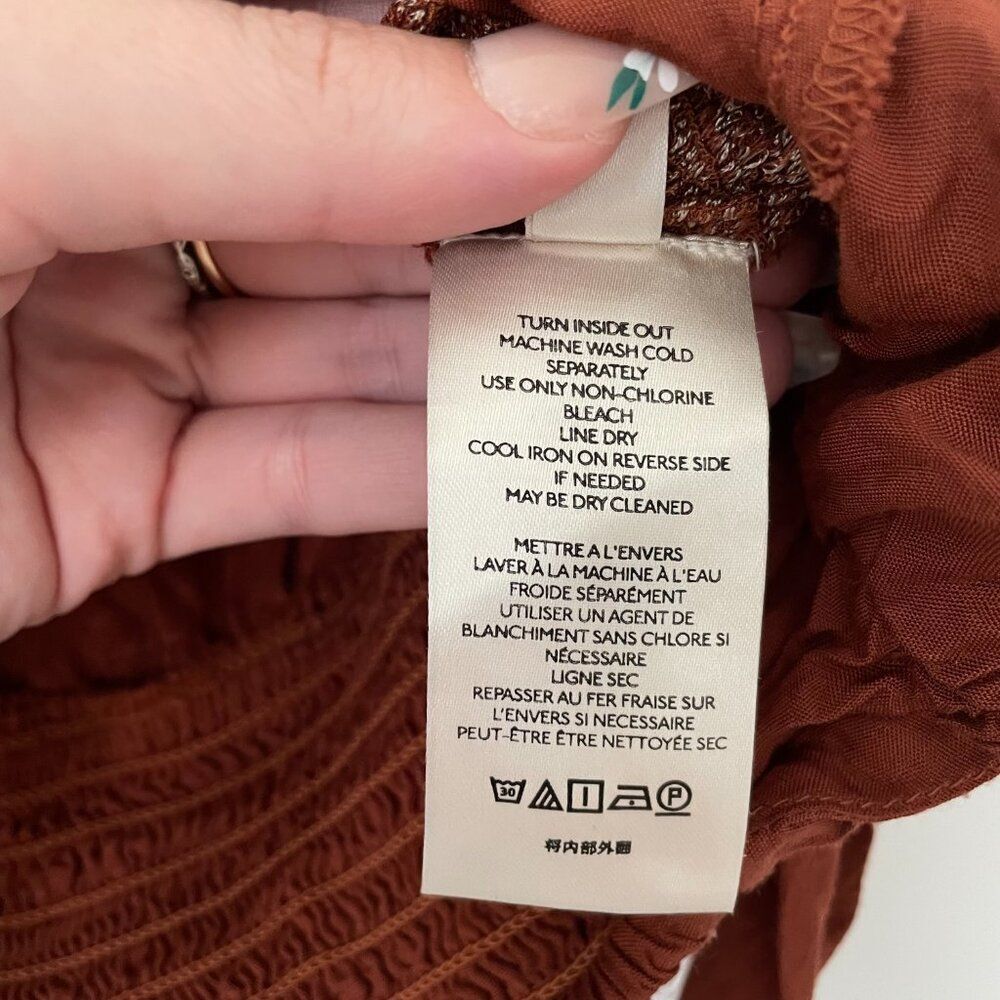 Free People Sahara Embroidered Top Women XS Brown Boho Short Sleeve Blouse - Picture 8 of 8